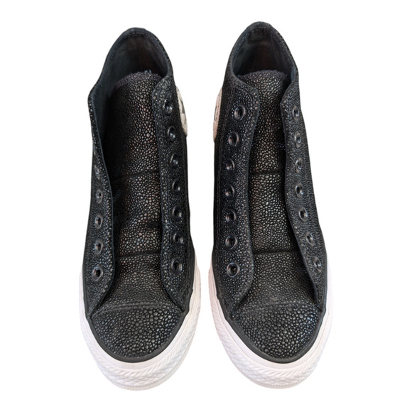 Converse 2017 CTAS Lux Mid Hidden Wedge Black Stingray Pebbled Leather Sneaker 7 - Picture 8 of 10